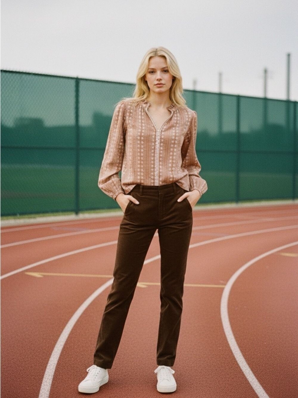 Nine West Glazed Ginger Combo Woven Top - Rust Blush Floral Boho